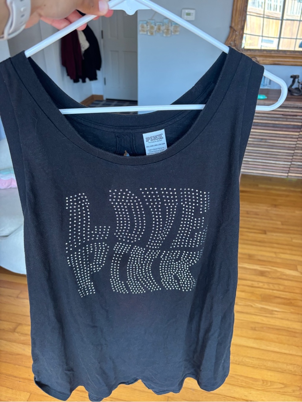 PINK Victoria's Secret Black Studded LOVE PINK Tank Top